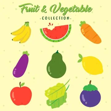 Fresh fruit and vegetables vector design collection Stock Illustration
