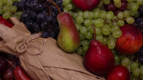 Fresh fruit and wine background, Harvest Festival, Wine Festival, top view Stock Footage 315218025