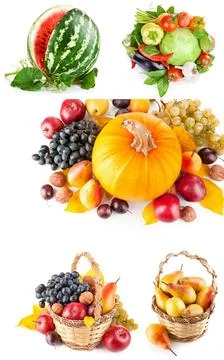 Fresh fruit assortment white background Stock Photos