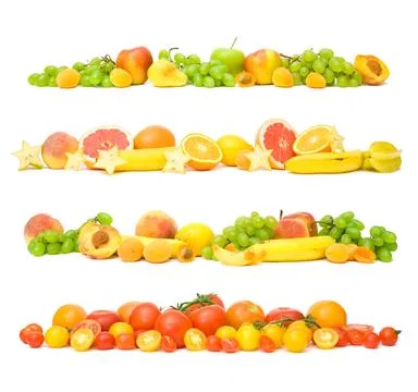 Fresh fruit assortment white background Stock Photos