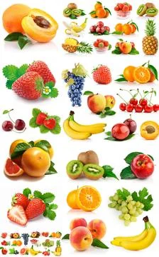 Fresh fruit assortment white background Stock Photos