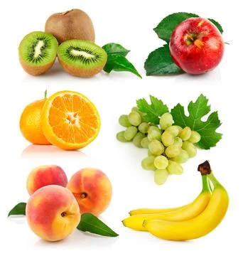 Fresh fruit assortment white background Stock Photos