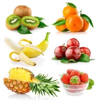 Fresh fruit assortment white background Stock Photos