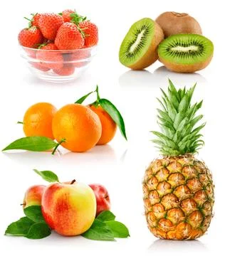 Fresh fruit assortment white background Stock Photos