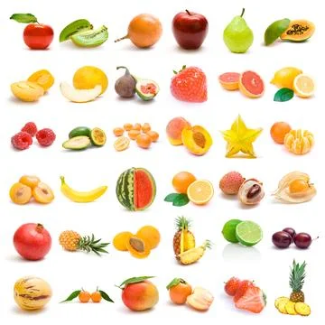 Fresh fruit assortment white background Stock Photos