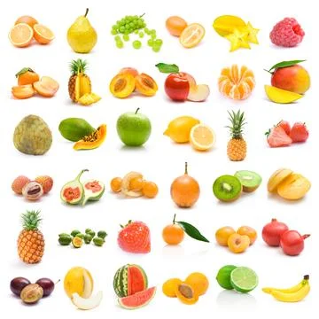 Fresh fruit assortment white background Stock Photos
