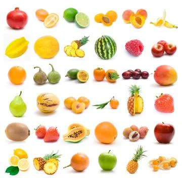 Fresh fruit assortment white background Stock Photos