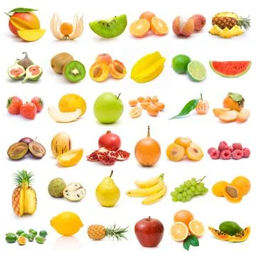 Fresh fruit assortment white background Stock Photos