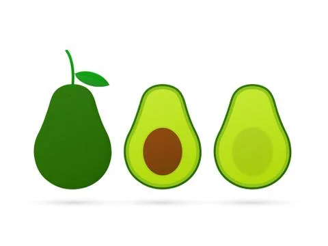 Fresh fruit avocado. Realistic vector avocados illustration. Whole and cut av Stock Illustration