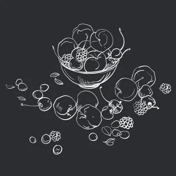 Fresh fruit in a bowl, vector Stock Illustration