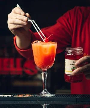 Fresh fruit cocktail with cherry Stock Photos