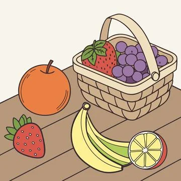 Fresh Fruit Collection with Apple Orange Banana and Grapes Stock Illustration