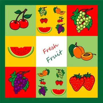 Fresh fruit collection,fruit set Stock Illustration