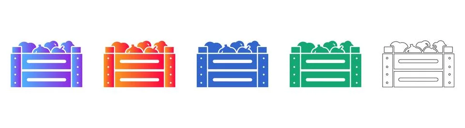 Fresh Fruit Crate Icon Set Stockillustratie