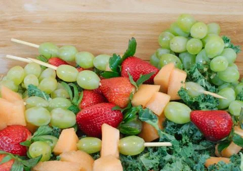 Fresh Fruit Display with Kabobs Stock Photos