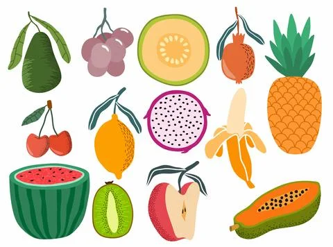 Fresh fruit doodle vector set. vector illustration Stock Illustration
