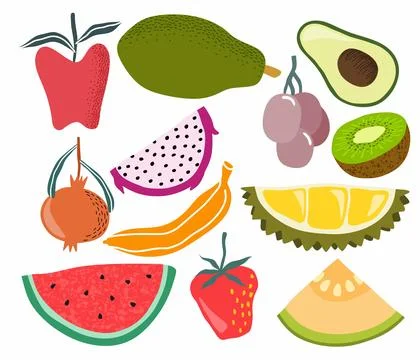 Fresh fruit doodle vector set. Stock Illustration