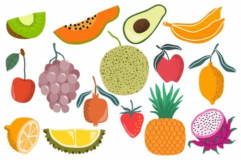 Fresh fruit doodle vector set. Stock Illustration