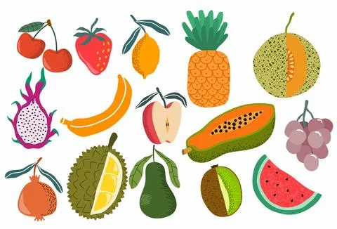 Fresh fruit doodle vector set. vector illustration Stock Illustration