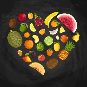 Fresh fruit heart shape composition Stock Illustration