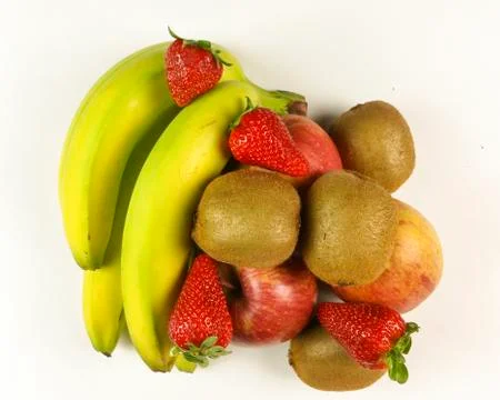 Fresh fruit isolated on white background - top view Stock Photos