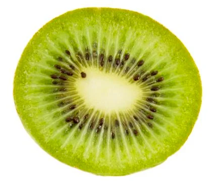 Fresh fruit kiwi slice macro shooting isolated over white background Foto stock