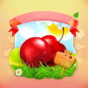 Fresh fruit label cherry, vector illustration background for making design of Stock Illustration