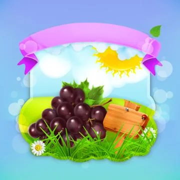 Fresh fruit label grape, vector illustration background for making design of  Stock Illustration