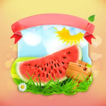 Fresh fruit label watermelon, vector illustration background for making desig Stock Illustration