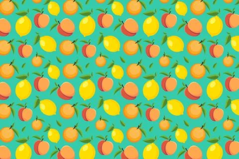 Fresh fruit pattern on a green background. Bright fruit background Illustrazione stock