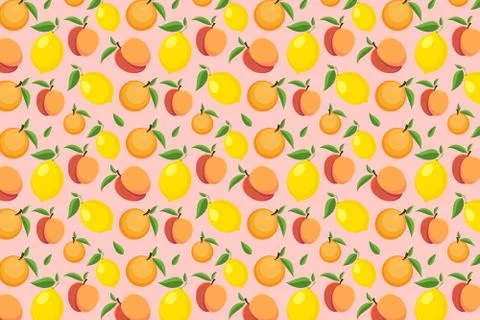 Fresh fruit pattern on a pink background. Bright fruit background Illustrazione stock