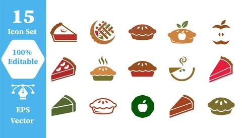 Fresh fruit pie dessert icon set collection with collection homemade deliciou Ilustración de archivo