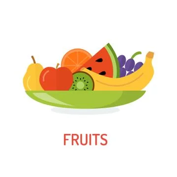 Fresh fruit on a plate Stock Illustration