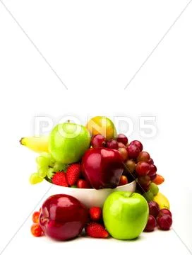 Fresh fruit on plate isolated on white Stock Photos