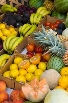 Fresh fruit stand Stock Photos