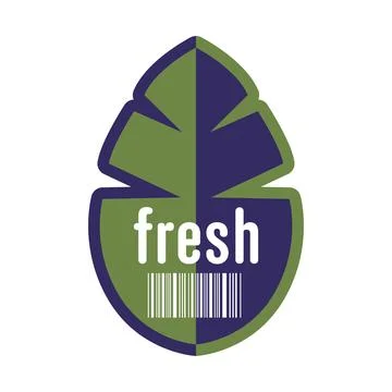 Fresh fruit sticker in flat design. Leaf shape product package label. Vector  Stock Illustration