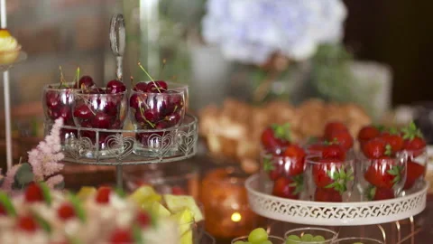 Fresh Fruit On A Sweet Table During A Wedding Reception Stock Footage 304799128