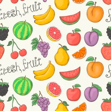 Fresh fruit vector pattern Stock Illustration