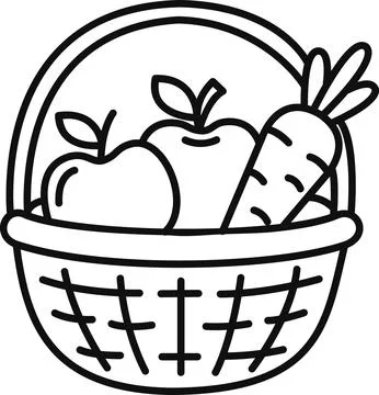 Fresh Fruit Vegetable Basket Grocery Icon Stock Illustration