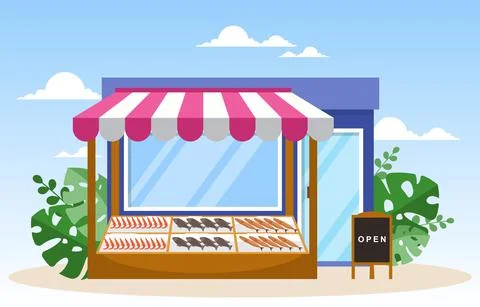 Fresh Fruit Vegetable Store Stall Stand Grocery in Market Illustration Stock Illustration