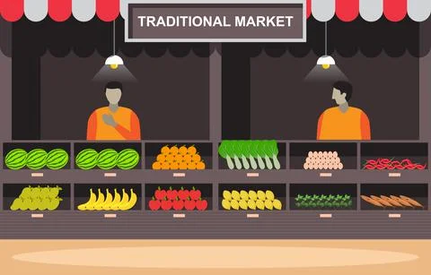 Fresh Fruit Vegetable Store Stall Stand Grocery in Market Illustration Stock Illustration