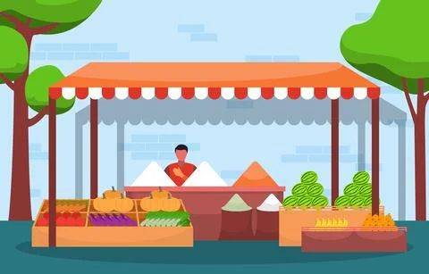 Fresh Fruit Vegetable Store Stall Stand Grocery in Market Illustration Stockillustratie