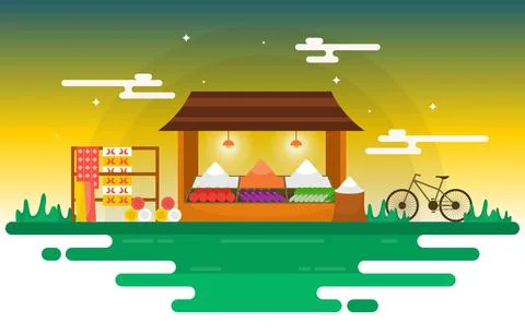 Fresh Fruit Vegetable Store Stall Stand Grocery in Market Illustration Illustrazione stock