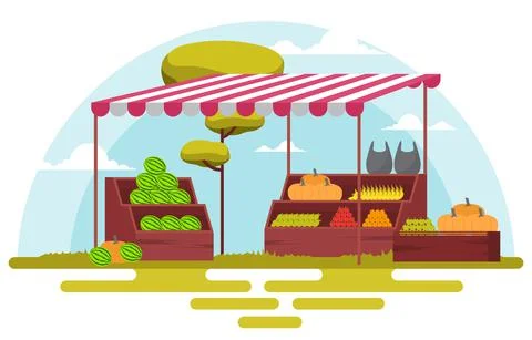 Fresh Fruit Vegetable Store Stall Stand Grocery in Market Illustration Stock Illustration
