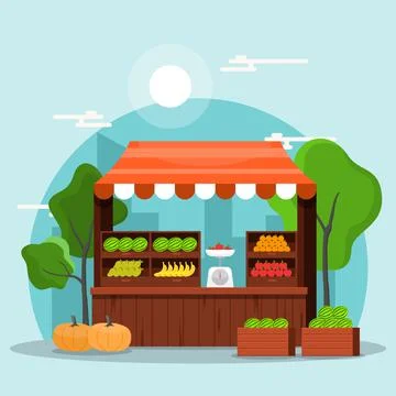 Fresh Fruit Vegetable Store Stall Stand Grocery in Market Illustration Stock Illustration