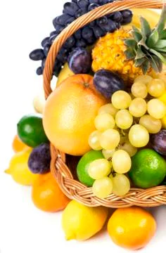 Fresh fruit in a wicker basket Stock Photos