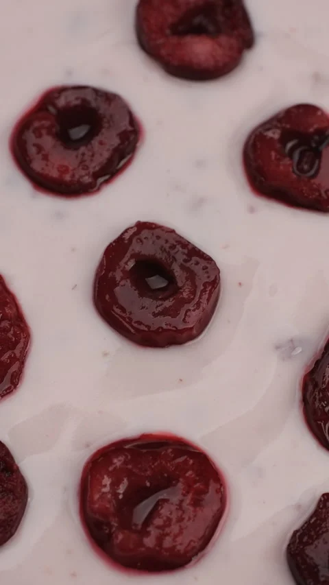Fresh fruit yogurt with cherry close up, rotation Vídeos de archivo 301909737