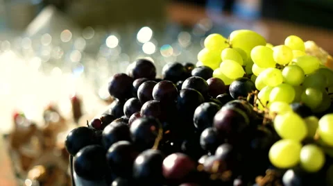 Fresh fruits and vegetables on the white table. Camera dolly Stock Footage