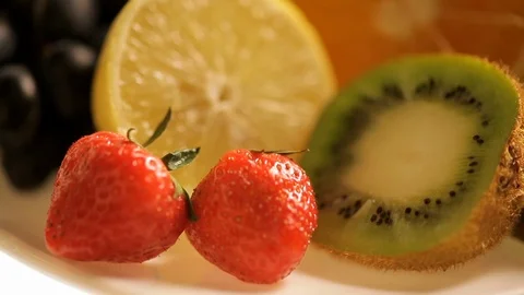 Fresh fruits on kitchen table Stock Footage 100934960