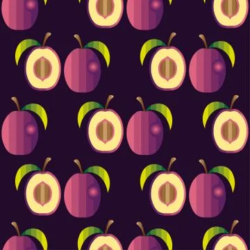 Fresh fruits. Plum pattern Stock Illustration